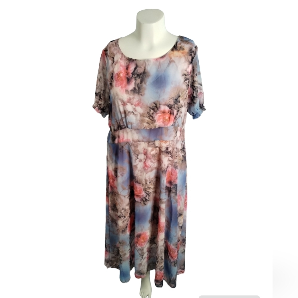 Women's 2XL Sheer Floral Dress Flowy &โ Puffy Sleeve Purple Summer